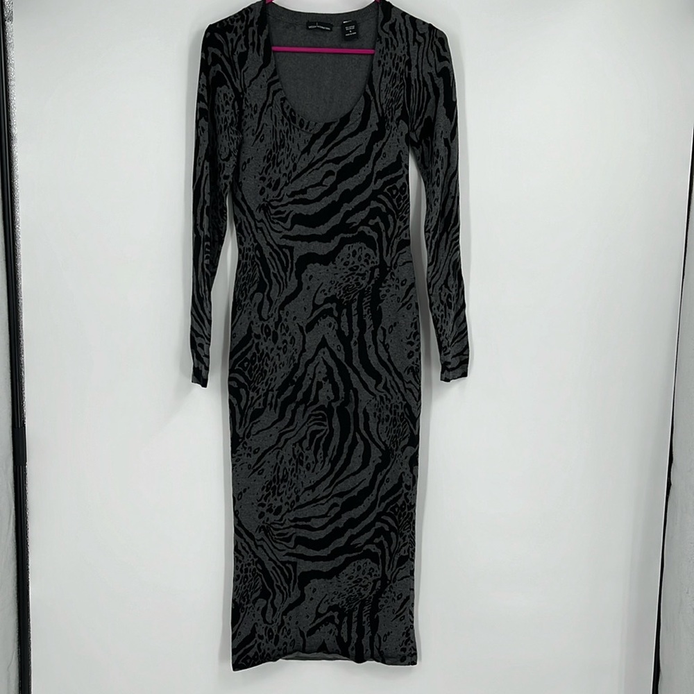Vintage Moda International Black and Grey Animal Print Sweater Dress